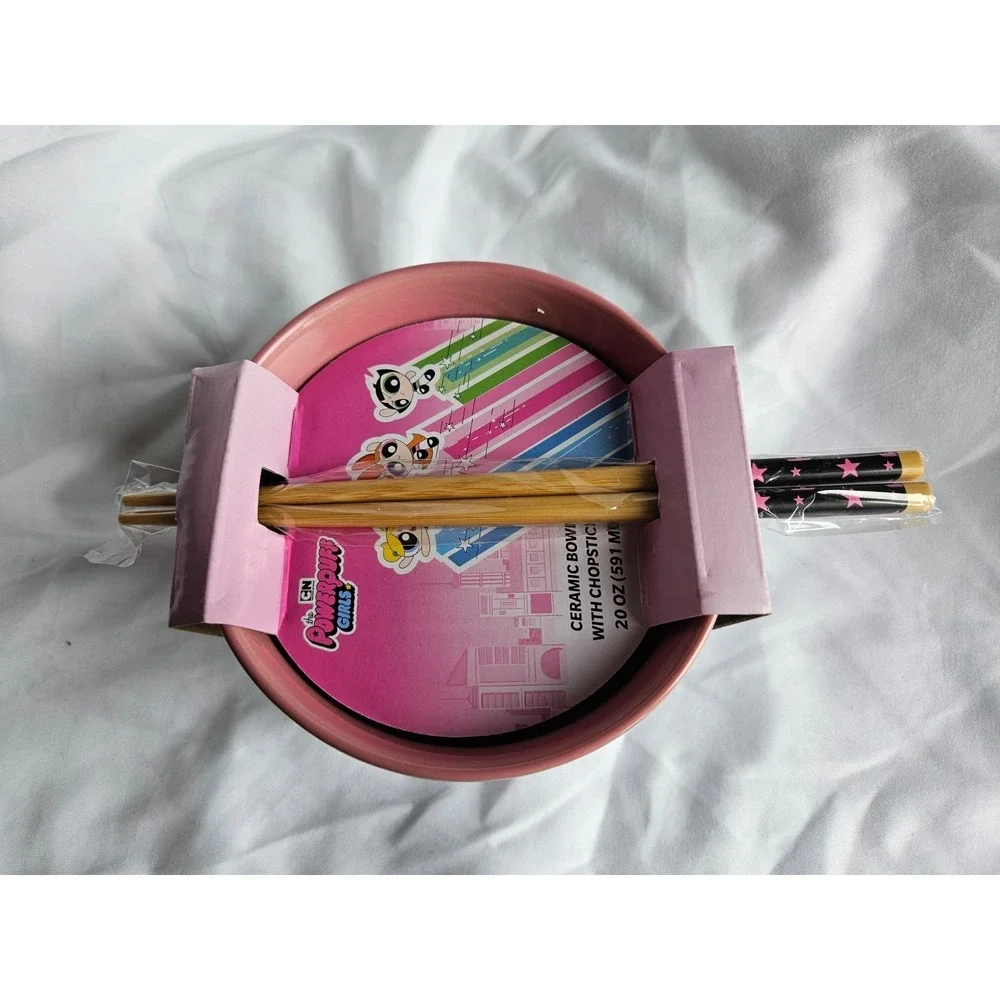Power Puff Girls 20oz Ceramic Ramen Noodle Bowl with Matching Chopsticks